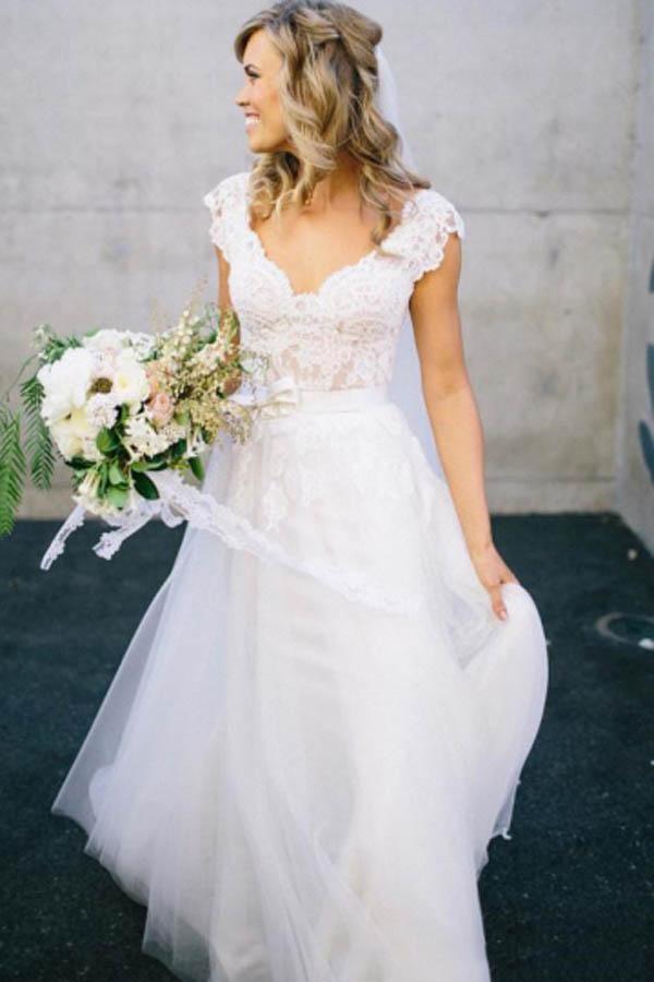 lace cap sleeve wedding dress